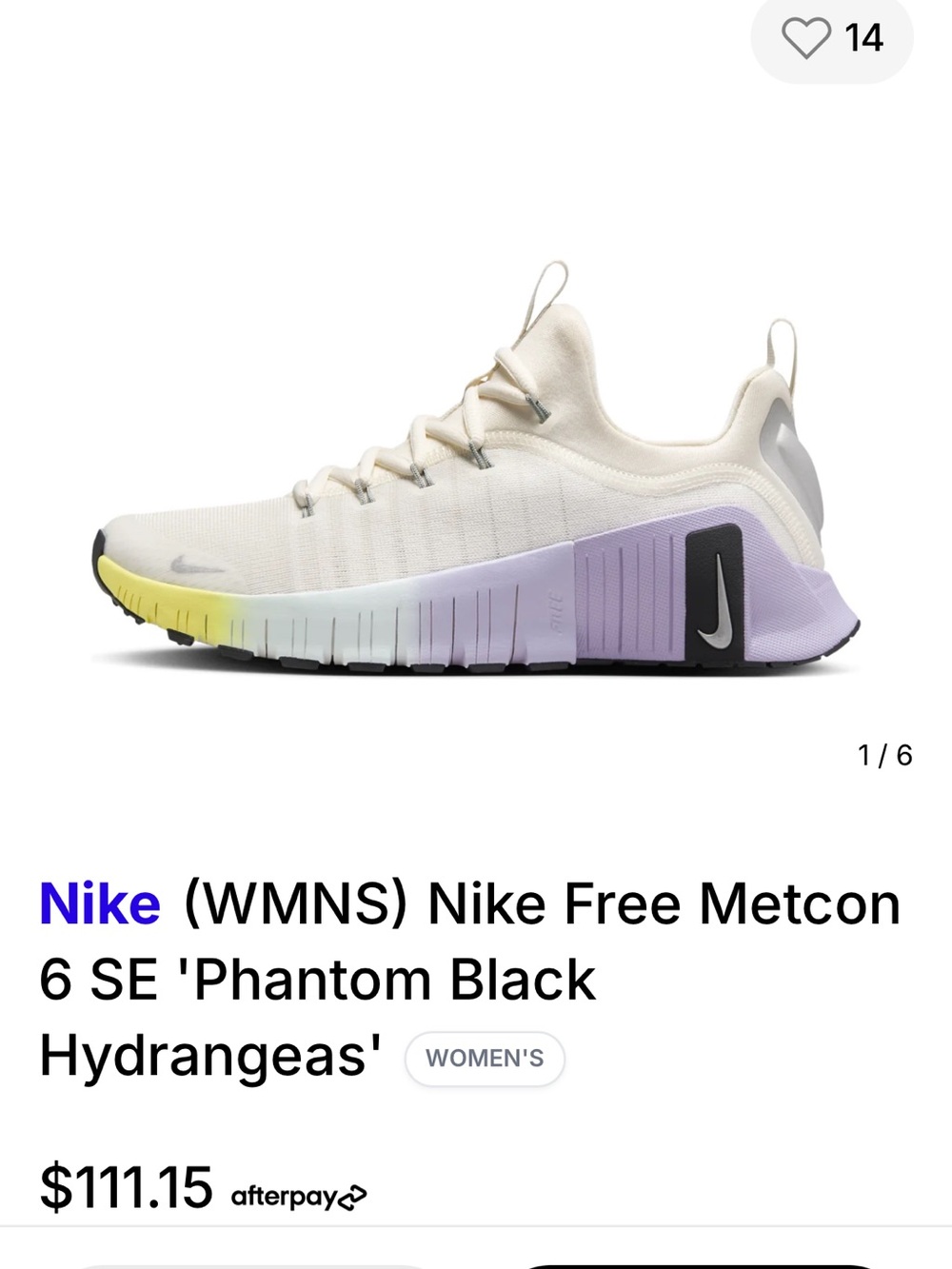 Nike Women's Free Metcon 6 SE Cream with Purple and Yellow Accents